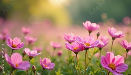 Delicate blush pink wildflowers carpet meadow, vibrant blooms , blooming, beauty, delicate pink flowers