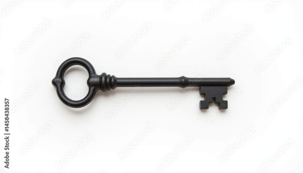 Isolated black key on white, a striking contrast in simplicity and minimalist design Isolated black key on white, a striking contrast in simplicity and minimalist design