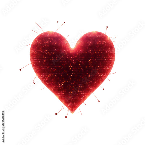 A Heart Composed of Glowing Neon Circuitry Pulsating with Red and Orange Energy, Tiny Electric Sparks