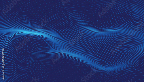 Dark blue halftone dotted abstract background, big data pattern, technology or futuristic visualization, waveform dots texture, music backdrop, Beautiful movement with glowing blurred particles.