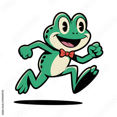 vintage cartoon illustration green frog running