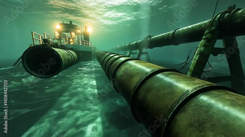 Underwater Pipeline Installation: Industrial Vessel and Pipes