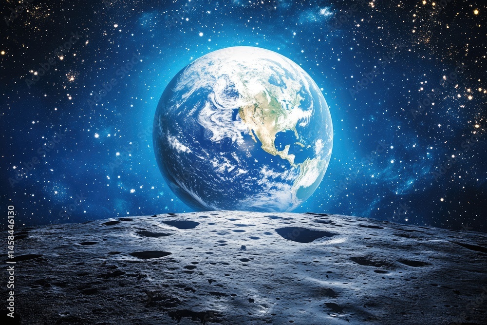 Fototapeta premium Earth Above Moon Surface