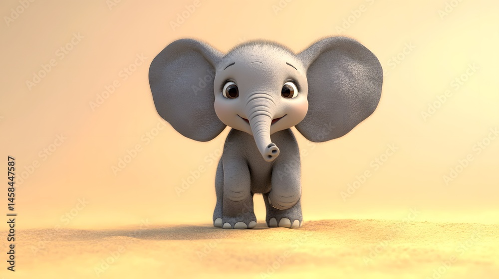 Fototapeta premium Adorable digital rendering of a cartoon elephant.