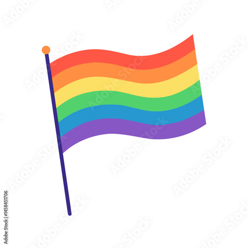 Rainbow flag waving in the wind. Hand drawn vector illustration.