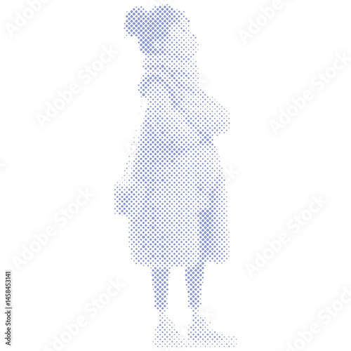 A pregnant woman with pregnancy belly cartoon in halftone style retro modern