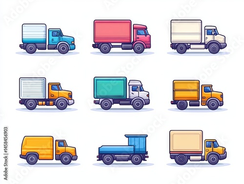 set of transport icons, set of trucks icons , line icon trucks on a white background 
