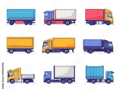 set of transport icons, set of trucks, line icon trucks on a white background 