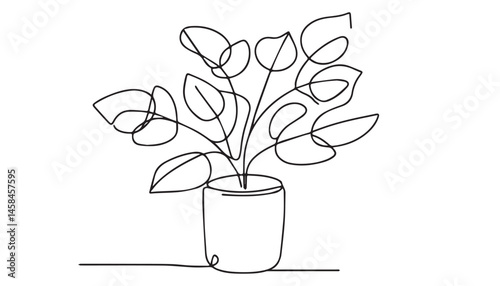 Continuous one single minimal line drawing plant