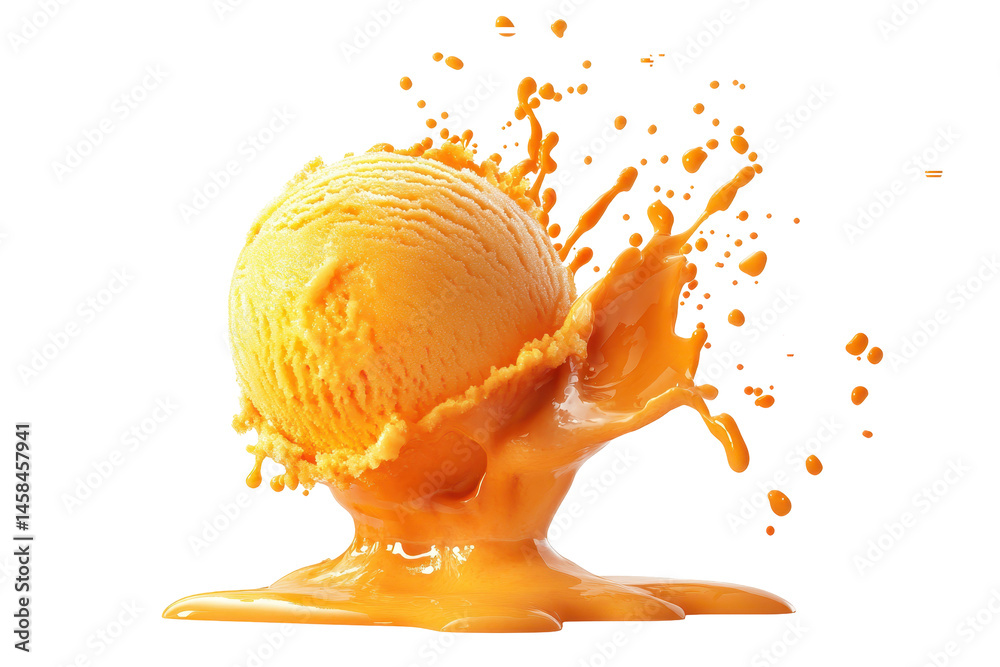 Fototapeta premium Ice cream scoop with orange splash illustration perfect for snack promotions or refreshing product campaigns