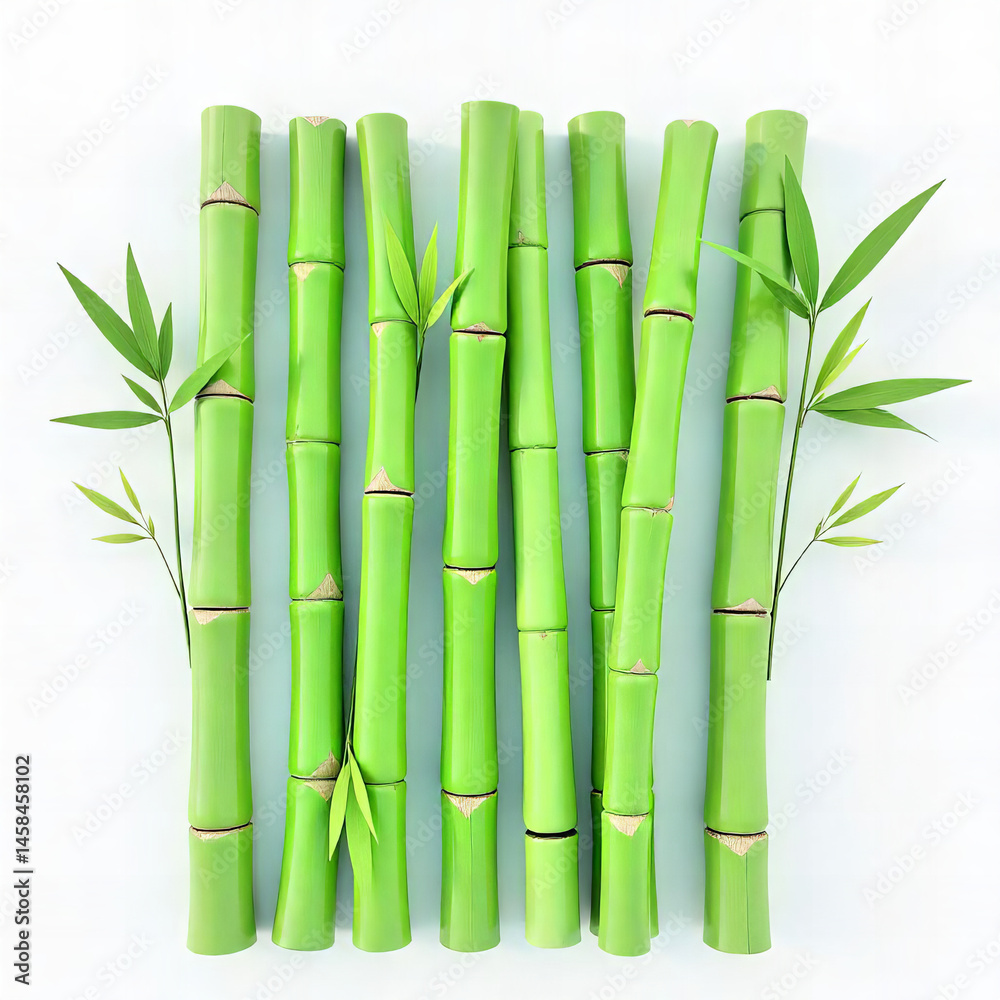 Fototapeta premium Fresh Bamboo Stalks with Leaves PNG
