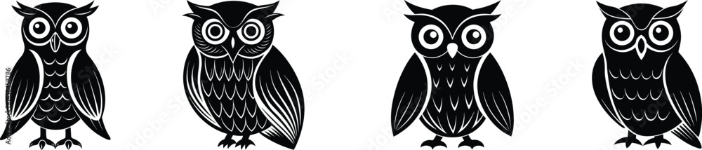 Fototapeta premium Owl Silhouettes: Four Unique Designs