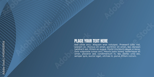 Abstract blue background with a gradient and stylized, curved lines in the upper left corner. The text overlay reads "PLACE YOUR TEXT HERE".