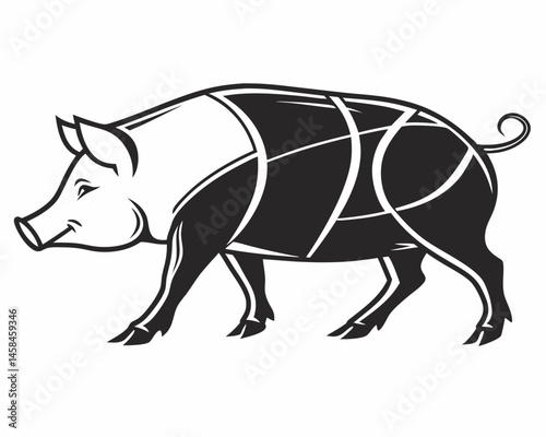 Butcher Pig Diagram Black and White Illustration Pork Cuts Guide Meat Chart Pork Diagram Pig Carcass Swine Butchery Meat