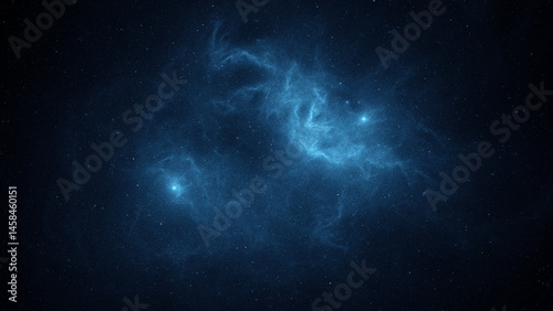 Fototapeta Naklejka Na Ścianę i Meble -  stunning view of a vibrant blue nebula illuminated by cosmic light drifting in the vast darkness of space, surrounded by countless glittering stars. 3d render