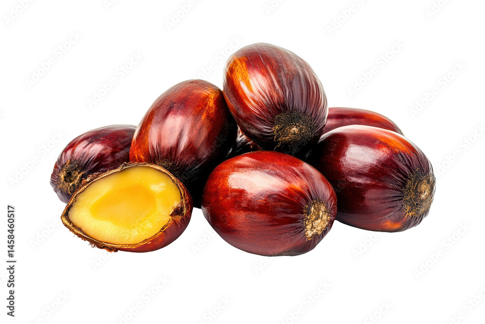 Obraz premium Palm oil nuts image in transparent PNG format isolated on white for agricultural and food industry designs