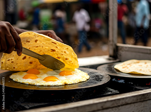 Ugandan rolex - chapati omelette roll being prepared