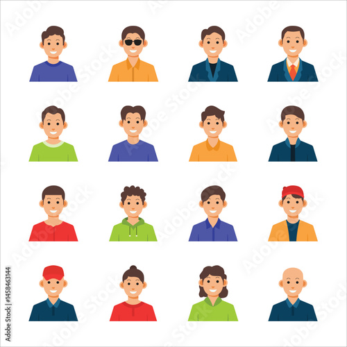 Man collection avatar set. People male avatar profile picture. Various male wearing different shirt avatar illustration. 