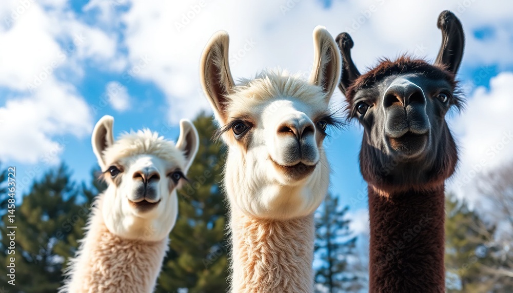 Obraz premium Three happy llamas close-up