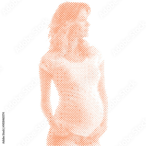 A pregnant woman with pregnancy belly in halftone style retro modern