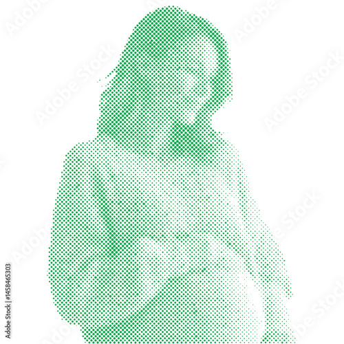 A pregnant woman with pregnancy belly in halftone style retro modern