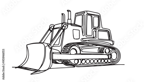 Continuous one single minimal line drawing bulldozer