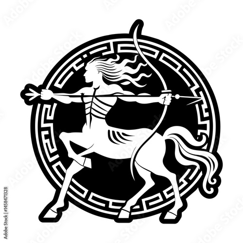 A glyph style icon of centaur creature tattoo artwork