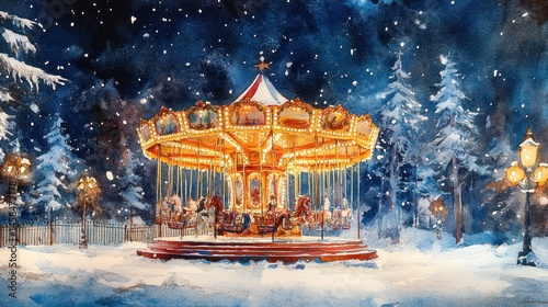 Wallpaper Mural Winter Wonderland Carousel: A Magical Snowy Night Torontodigital.ca
