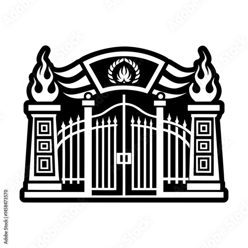 A filled style icon of greek gate architectural tattoo