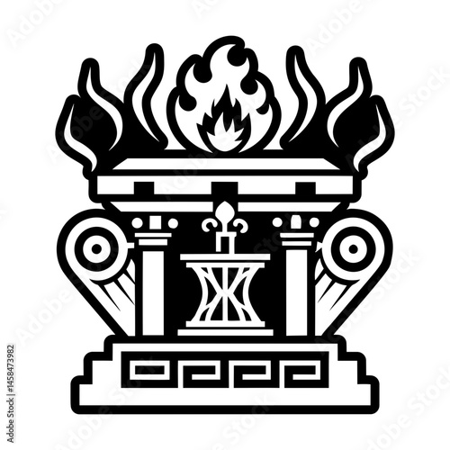 A glyph style icon showing fire altar ritual