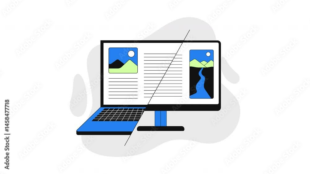 Transitioner Computer Cross-platform compatibility 2D onboarding ui animation. Responsive ...