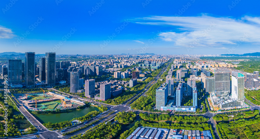 Fototapeta premium Aerial view of Future Science and Technology City, Hangzhou, Zhejiang, China