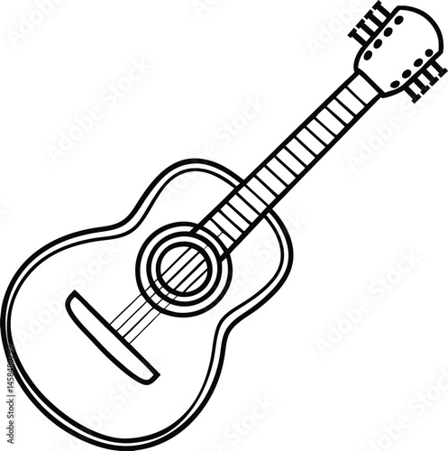Acoustic guitar vector showcases a string musical instrument often played by a musician to create sound in various music genres. coloring page.