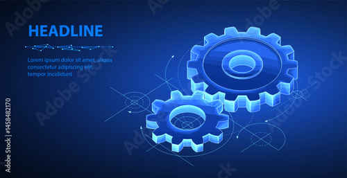 Two gears. Engineer blueprint, technology innovation, motor engine, gear design