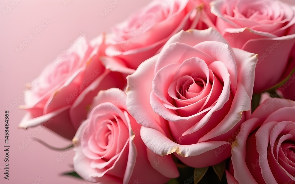 Close up of a beautiful bouquet of pink roses with a happy mothe. High quality Close up of a beautiful bouquet of pink roses with a happy mothe. High quality