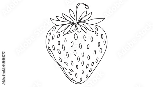 Continuous one single minimal line drawing strawberry
