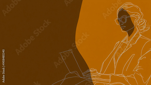 Minimalist continuous line drawing of a woman correspond business, productivity and lifestyle.