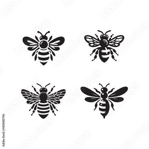 set of realistic bee icons