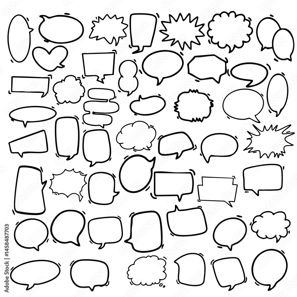 Obraz premium Speech bubble line comic element hand drawn in doodle style