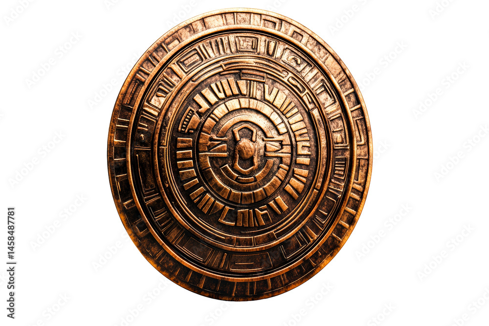 Ornate bronze shield with geometric designs, cut out transparent Ornate bronze shield with geometric designs, cut out transparent