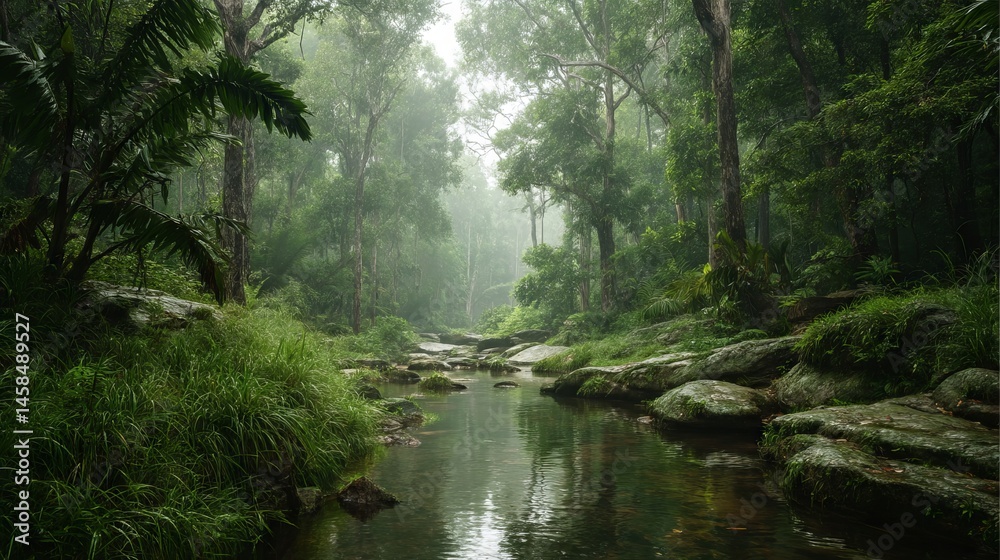 Obraz premium Vibrant and lush tropical jungle landscape in southeast asia during august