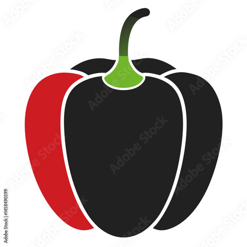 Bell Pepper Silhouette with Smooth Curves and Wavy Edge in a Minimal Style