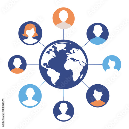 Connected World Theme with User Avatars and Digital Communication Silhouettes