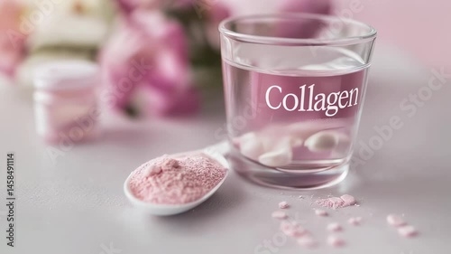 Refreshing Collagen Drink with Floral Background