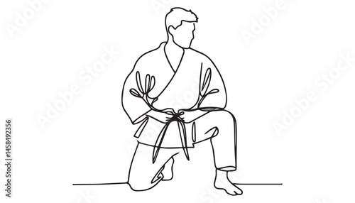 Continuous one single minimal line drawing martial art