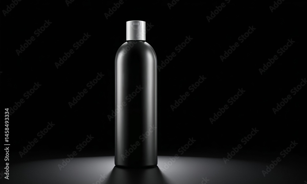 Minimalist black bottle mockup against a dark backdrop with subtle lighting Minimalist black bottle mockup against a dark backdrop with subtle lighting