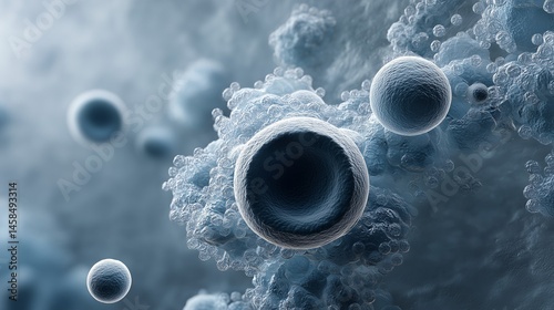 Spherical Streptococcus pneumoniae diplococci with a thick polysaccharide capsule under a microscope