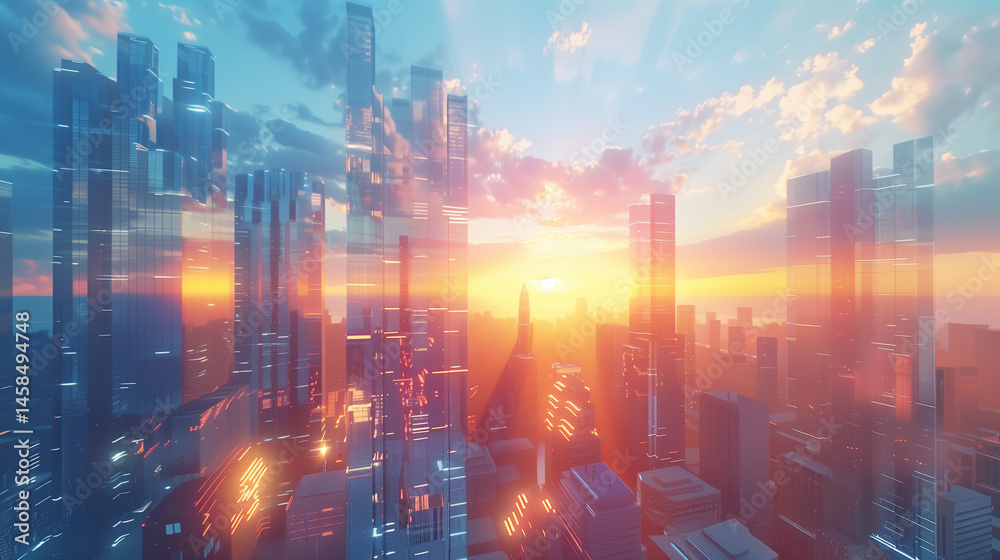 Fototapeta premium skyscrapers with Sunrise over city skyline