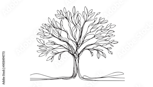 Continuous one single minimal line drawing tree