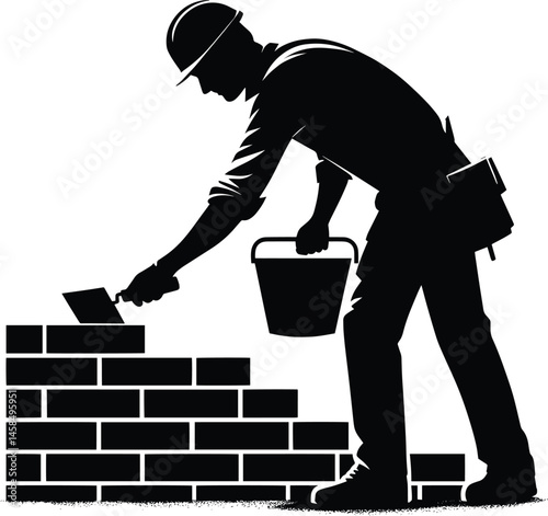 Mason Construction Worker building wall silhouette Vector Illustration isolated on a white background